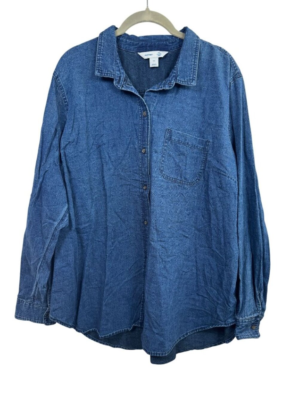 Old Navy Womens Classic Denim Button Up Shirt size XXL 100% Cotton Long sleeve